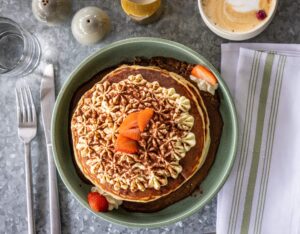 The ricotta pancakes come with five different toppings, including tiramisu, at the Dolce Rosa Café Thursday, August 20, 2026 in Santa Rosa. (John Burgess/The Press Democrat)