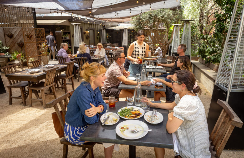 The outdoor patio seating at Lo & Behold Monday, Aug. 3, 2026 in Healdsburg. (John Burgess/The Press Democrat)