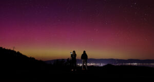 A view of Clear Lake from the Hopland grade as a pair of photographers capture an aurora borealis in May 2024.