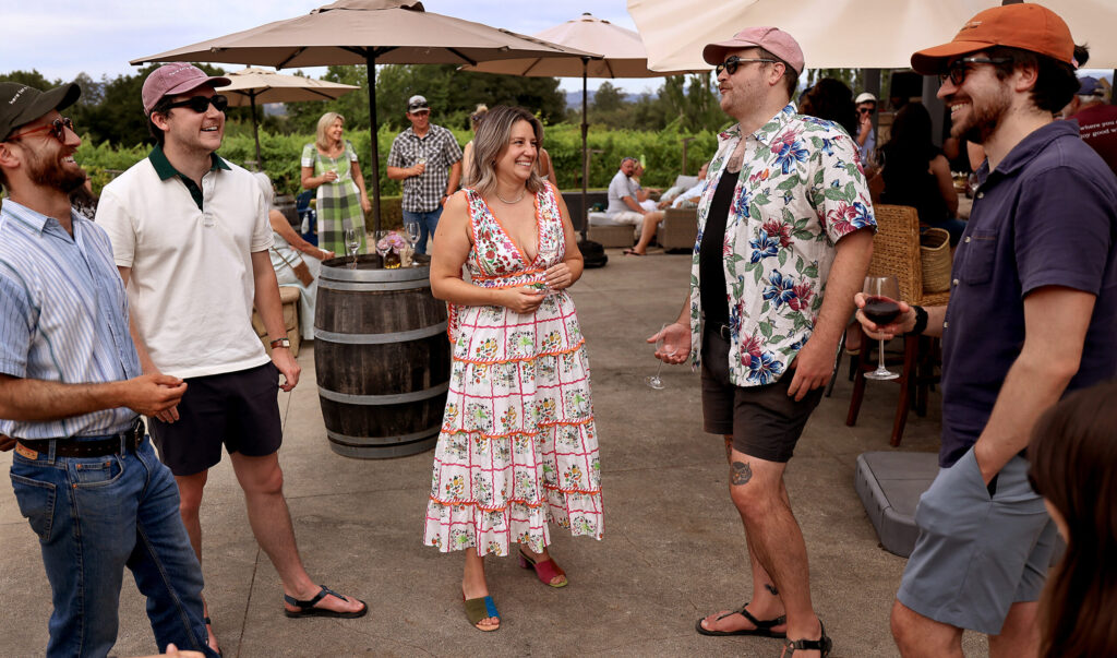 Kara Groom, founder of RaRa Wines, Saturday, July 11, 2026, hosts a party for family, friends and her wine club members, Saturday, July 11, 2026, in Healdsburg. (Kent Porter / The Press Democrat)