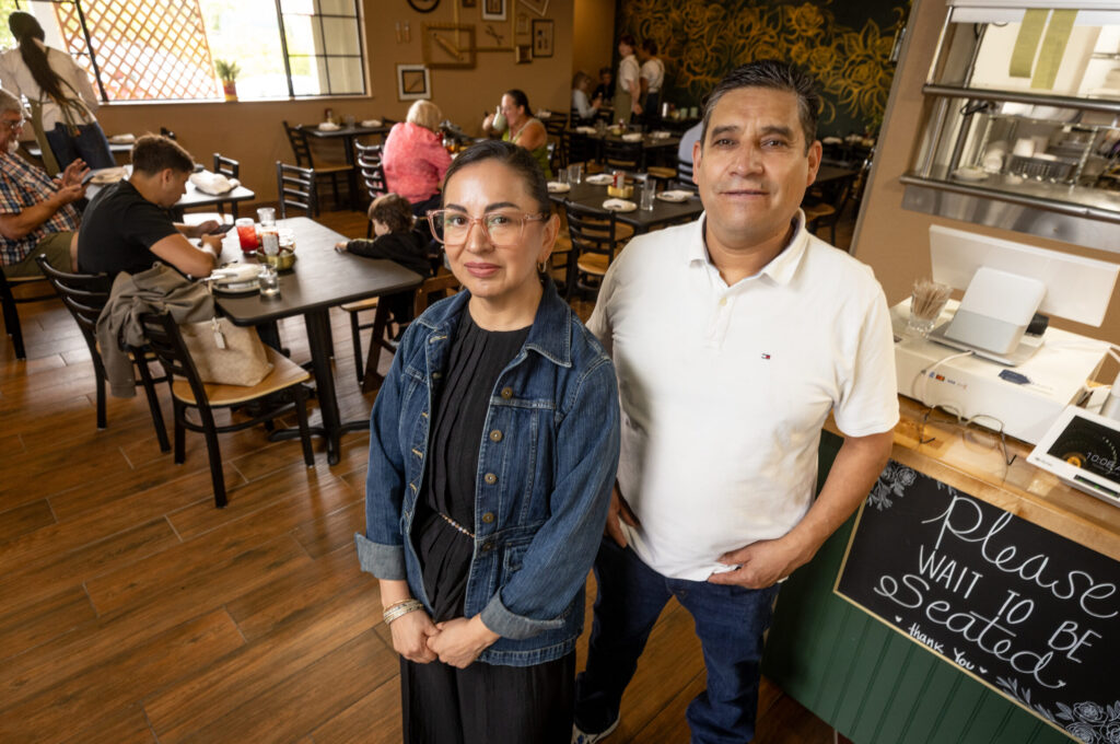 Josie Ortega runs the front and her husband Martin Chaparro the kitchen at the new Dolce Rosa Café in the old Phyllis’ Giant Burgers location on the Sonoma Highway Thursday, August 20, 2026 in Rincon Valley. (John Burgess/The Press Democrat)